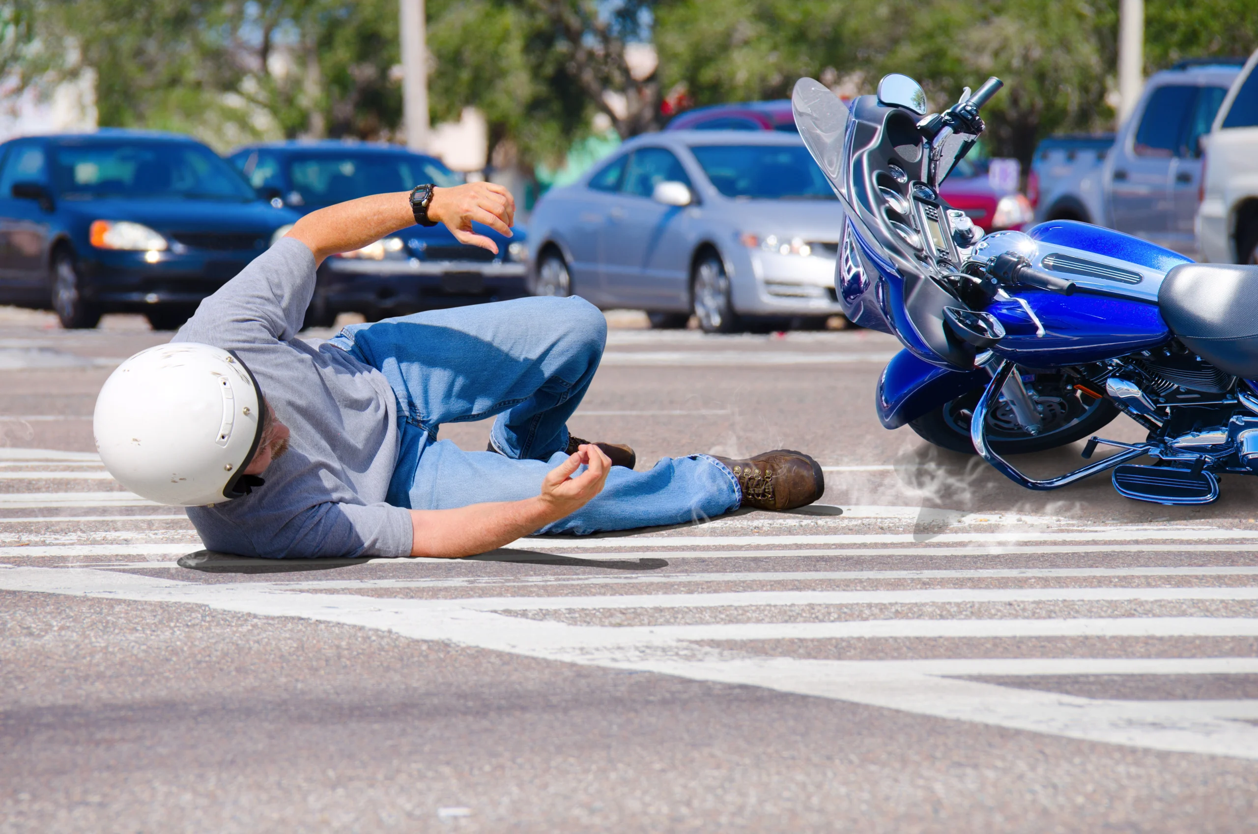 Motorcycle accident lawyer in Hudson Valley reviewing a case involving a serious bike crash on a busy road.